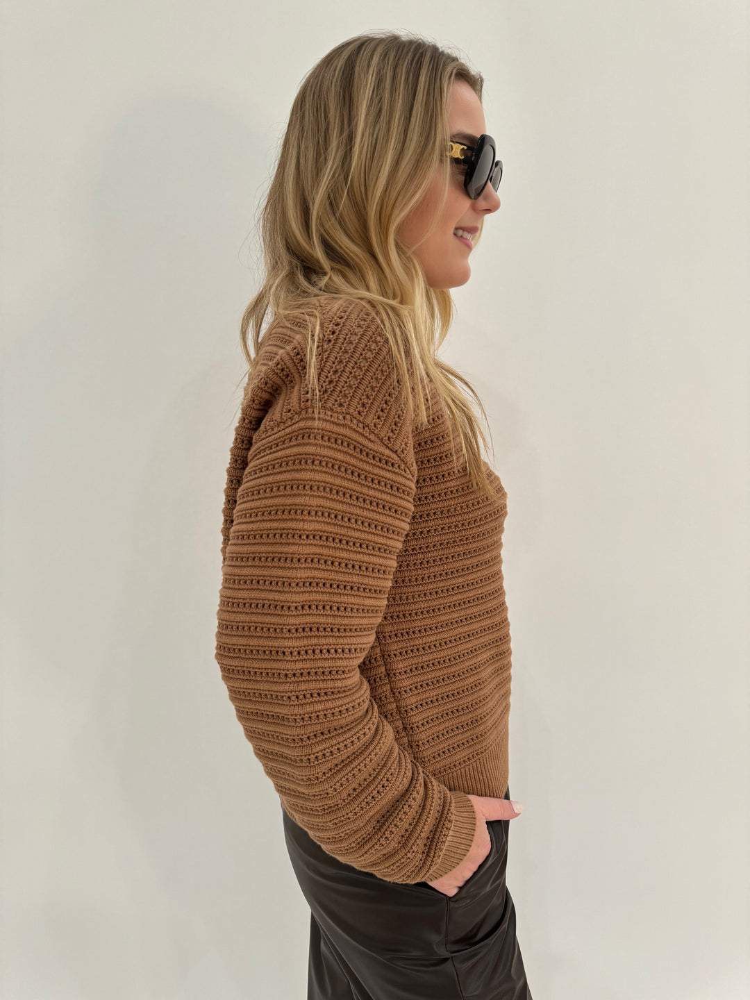 Varley Jarvis Relaxed Long Sleeve Sweater in Golden Bronze available at Barbara Katz