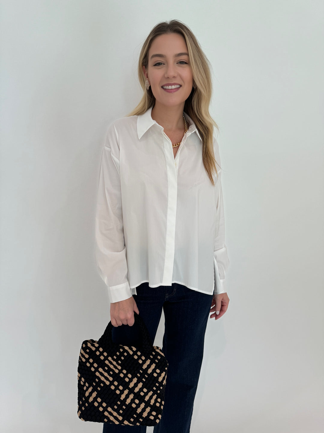 Repeat Blouse With Side End Slits in White