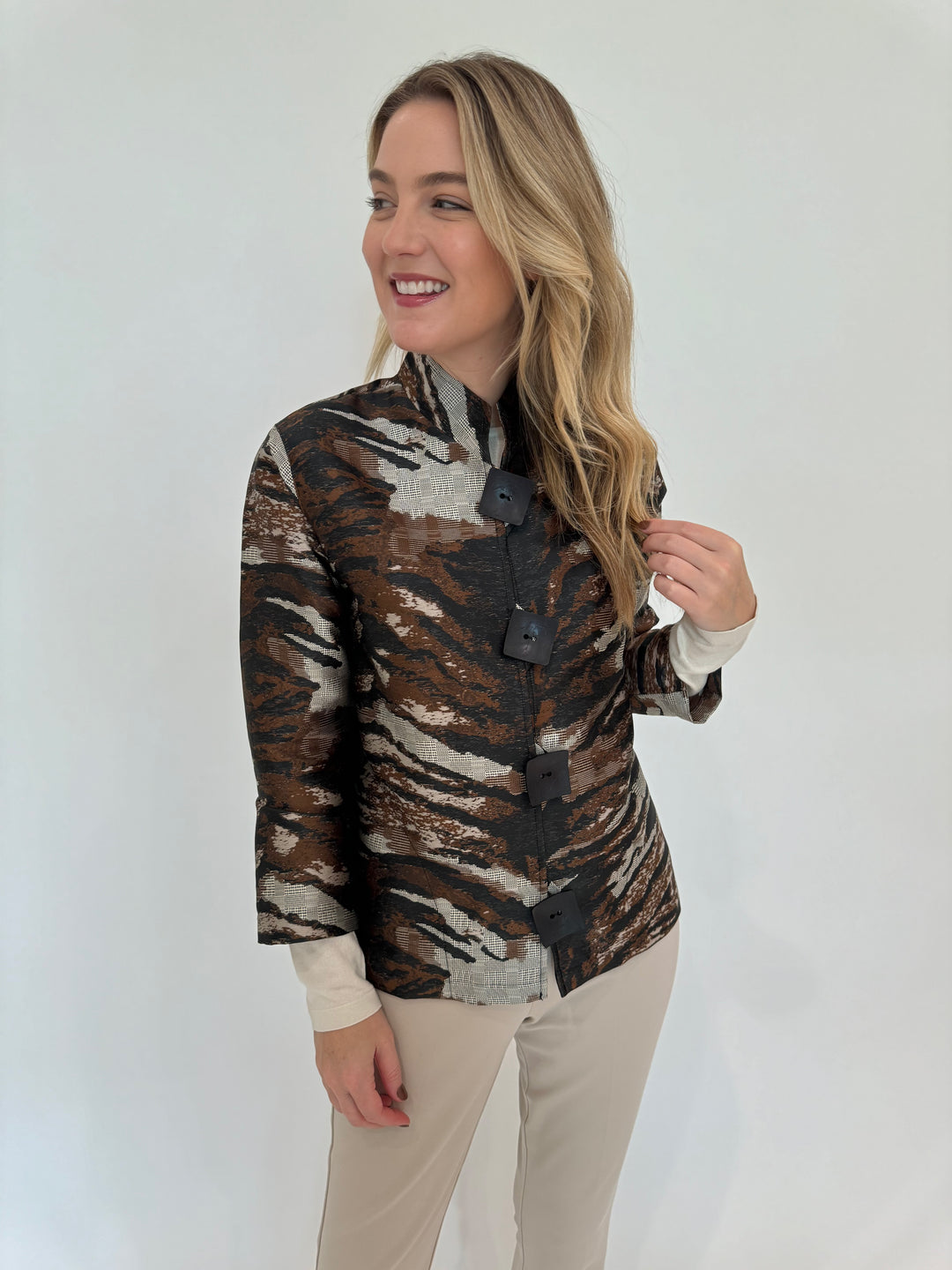 Caroline Rose Tigrees Jacket in Multi/Black available at Barbara Katz