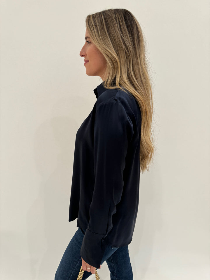 Catherine Gee Daria Silk Long Sleeve Shirt in Midnight Blue available at Barbara Katz