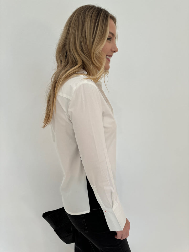 Dizzy-Lizzie Chelsea Long Sleeve Shirt in White with Black Side Stripe available at Barbara Katz