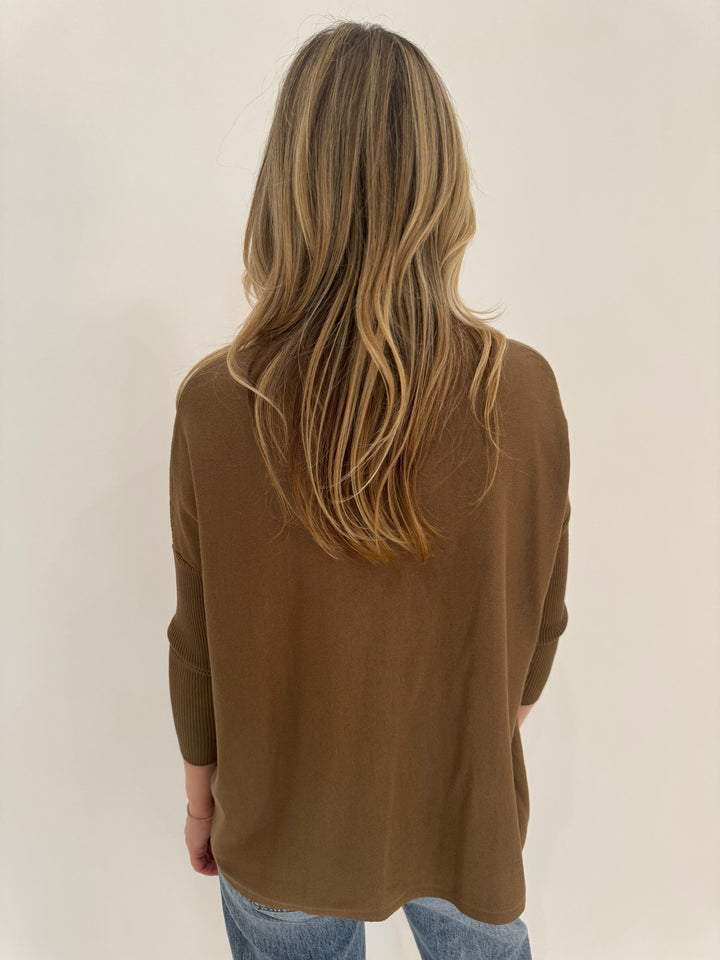 BK Sabrina Boxy Sweater in Warm Olive available at Barbara Katz