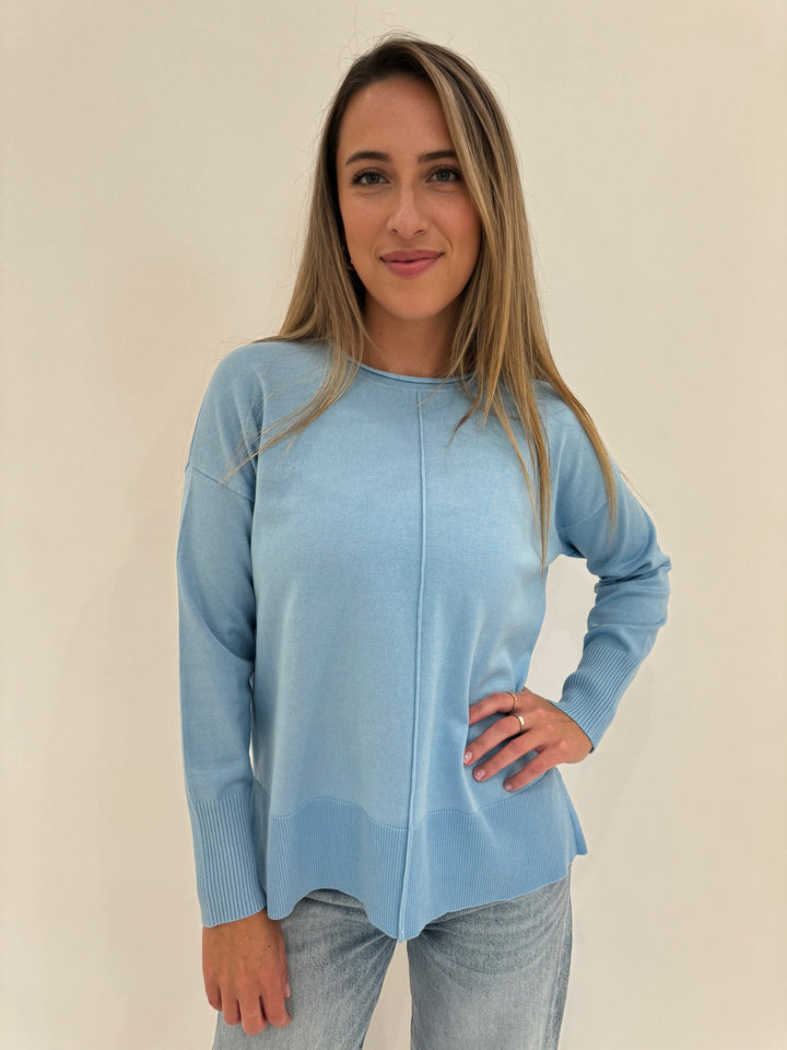 BK Stella Roll Crew Neck Sweater in Alaskan Blue available at Barbara Katz