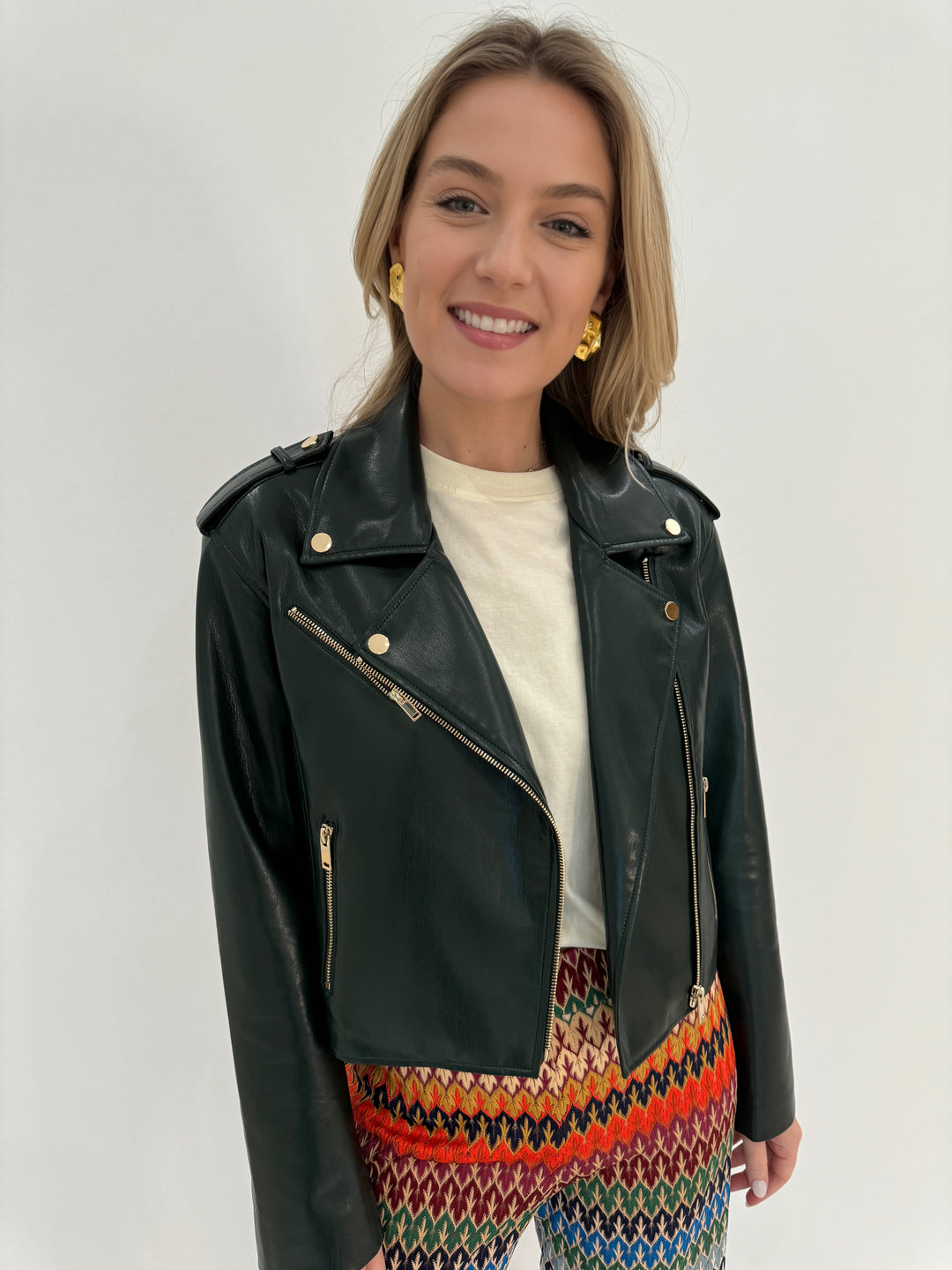 Generation Love Cosita Vegan Leather Moto Jacket in Forest available at Barbara Katz