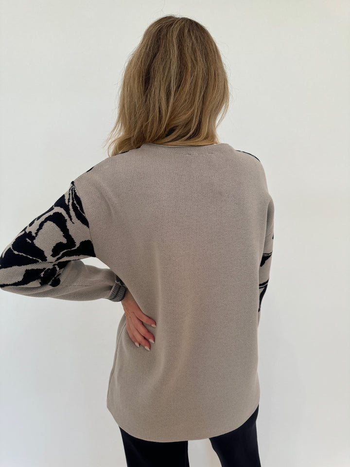 BK Leslie Flower Jacquard Sweater in Taupe available at Barbara Katz