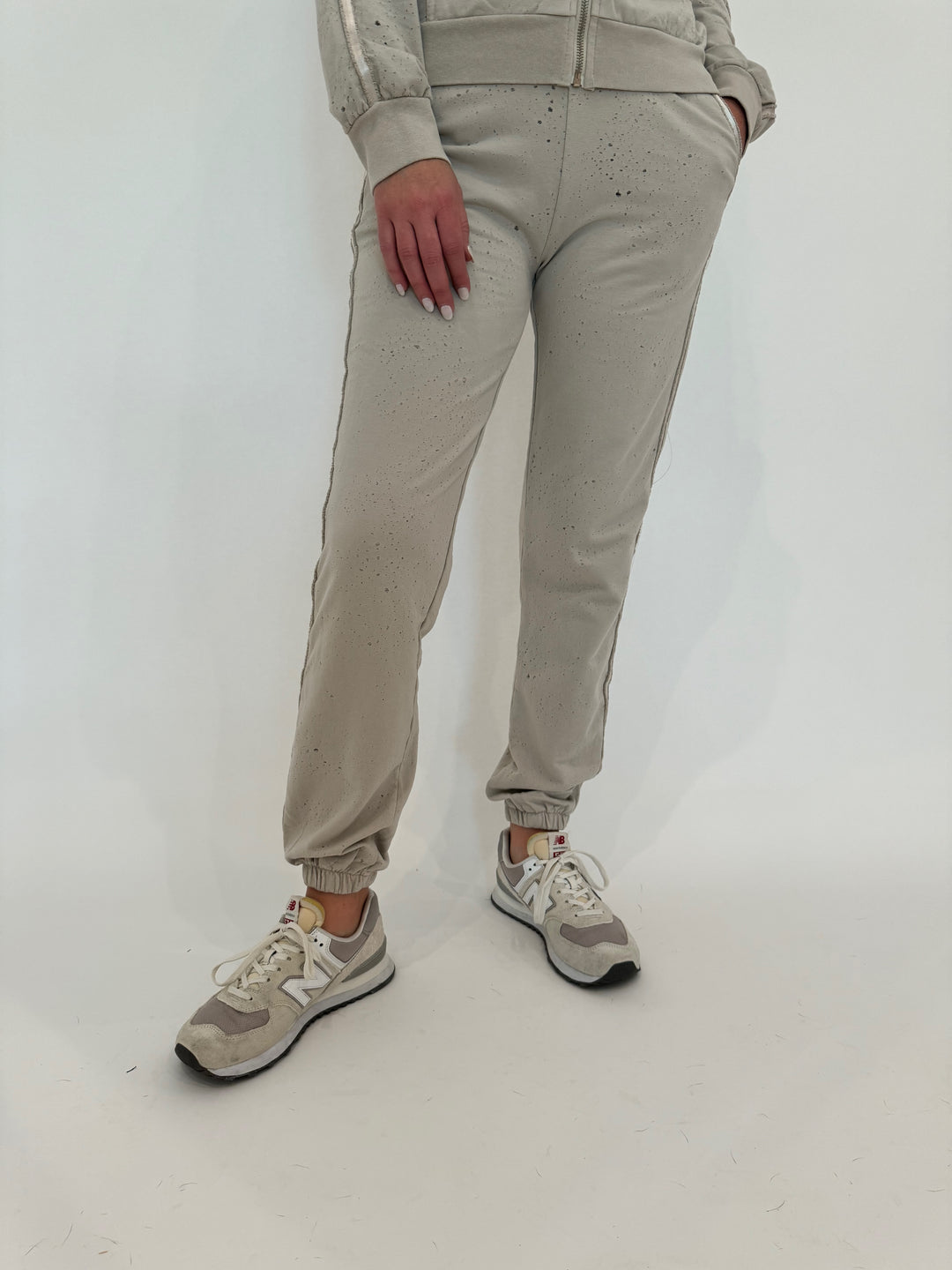 BK Mandy Distressed Joggers in Beige available at Barbara Katz