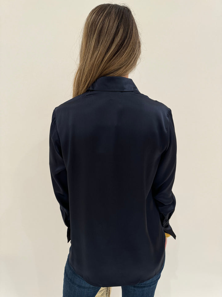 Catherine Gee Daria Silk Long Sleeve Shirt in Midnight Blue available at Barbara Katz