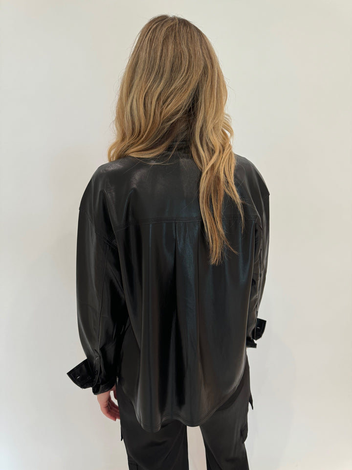 Melissa Nepton Driane Faux Leather Shirt in Black available at Barbara Katz