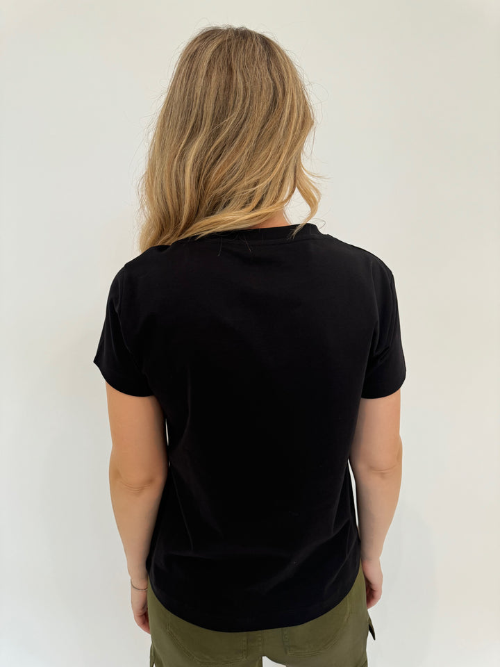 Suzi Roher Black Niki Short Sleeve Crew Tee in Enjoy The Ride available at Barbara Katz