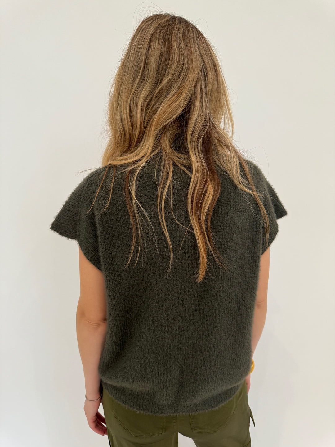 Melissa Nepton Jack Turtleneck Short Sleeve Sweater in Winter Moss available at Barbara Katz