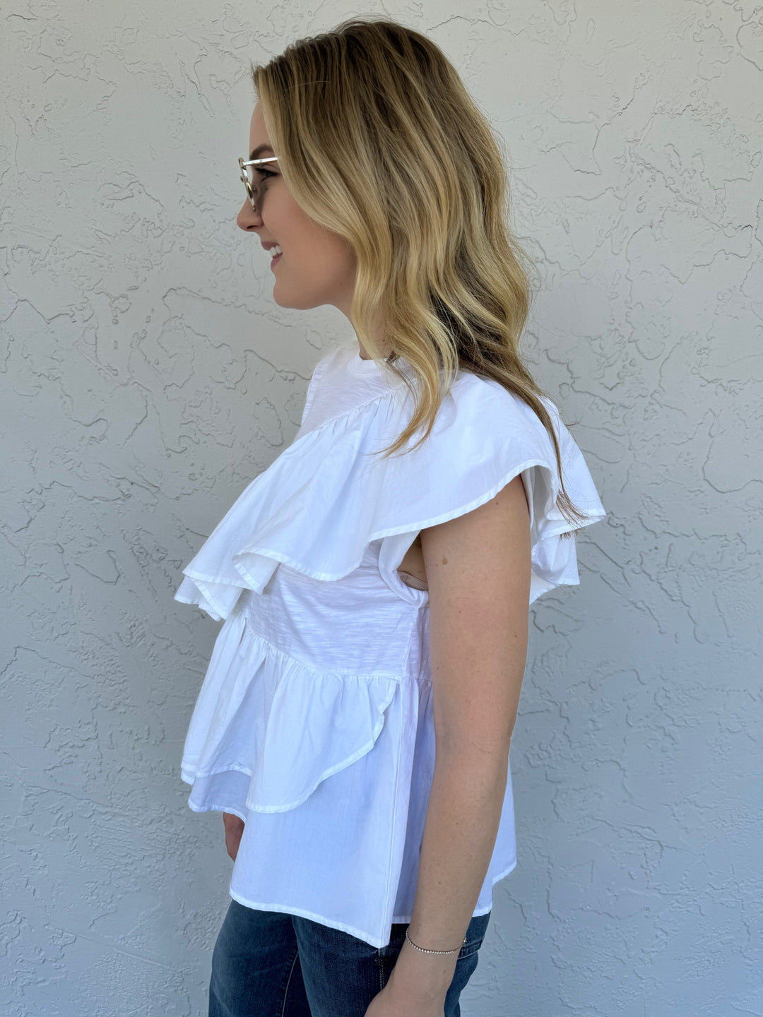 Cinq a Sept Micki Top - White with ruffle details