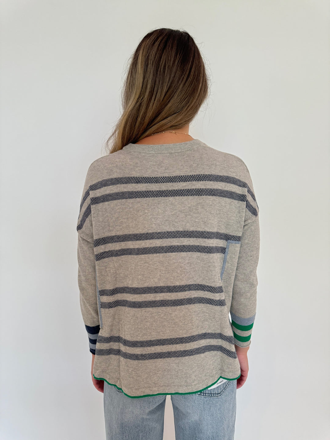 Zaket & Plover Birdseye Trim Long Sleeve Sweater in Marl available at Barbara Katz