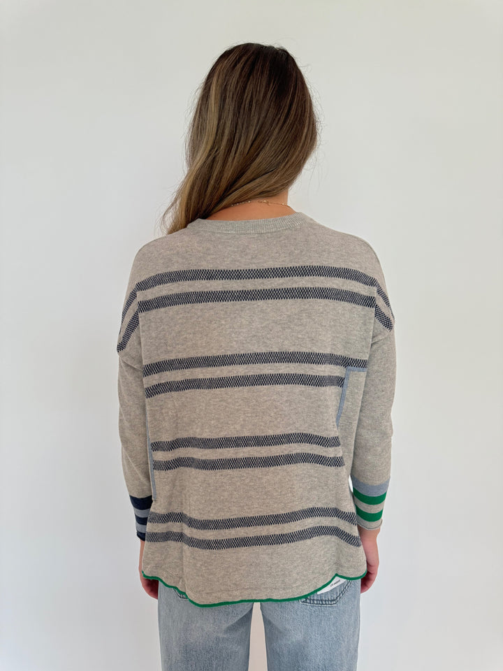 Zaket & Plover Birdseye Trim Long Sleeve Sweater in Marl available at Barbara Katz