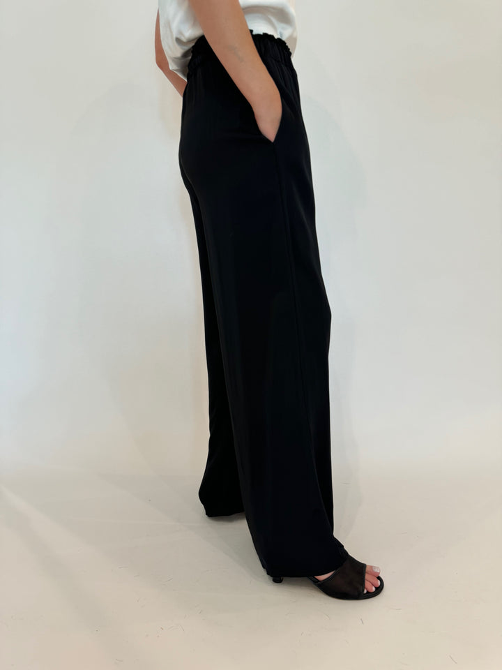 BK Sophie Italian Silky Viscose Palazzo Pants in Black available at Barbara Katz