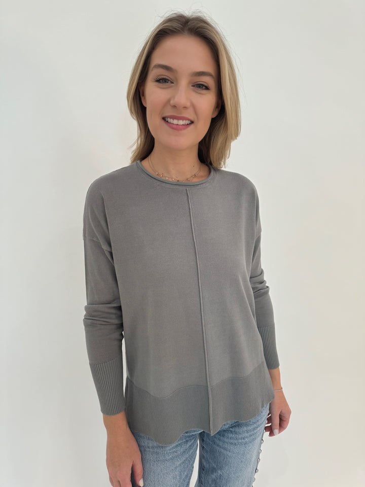 BK Stella Roll Crew Neck Sweater in Wild Dove available at Barbara Katz