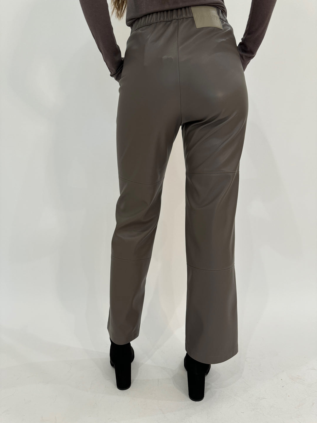 Max Mara Leisure Struzzo Vegan Leather Pants in Hazelnut available at Barbara Katz