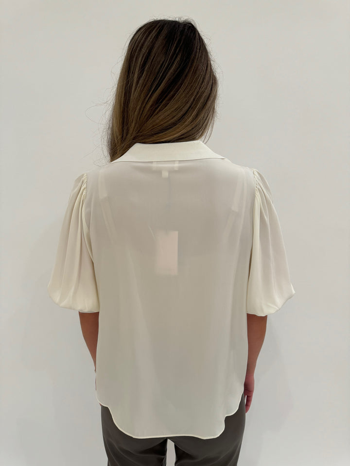 Cinq a Sept Weldon V-Neck Top in Ivory available at Barbara Katz