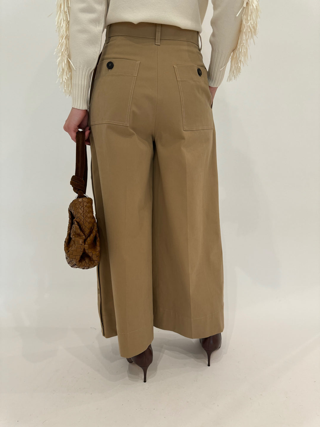 Max Mara Weekend Caprile Wide Leg Trousers in Beige available at Barbara Katz