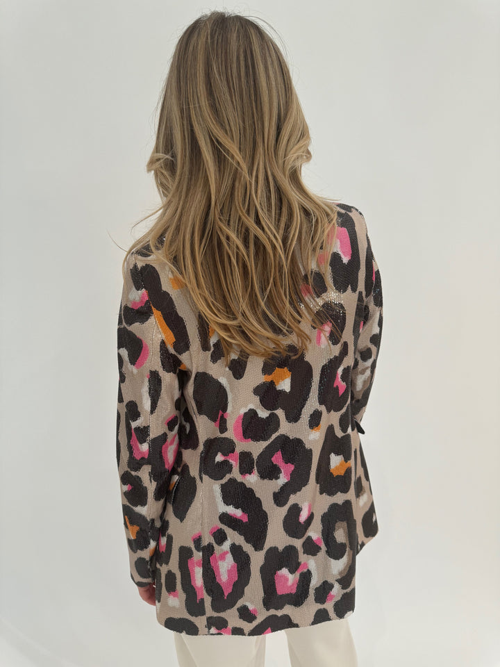 Vilagallo Andrea Sequin Jacket in Grey/Pink Leopard available at Barbara Katz