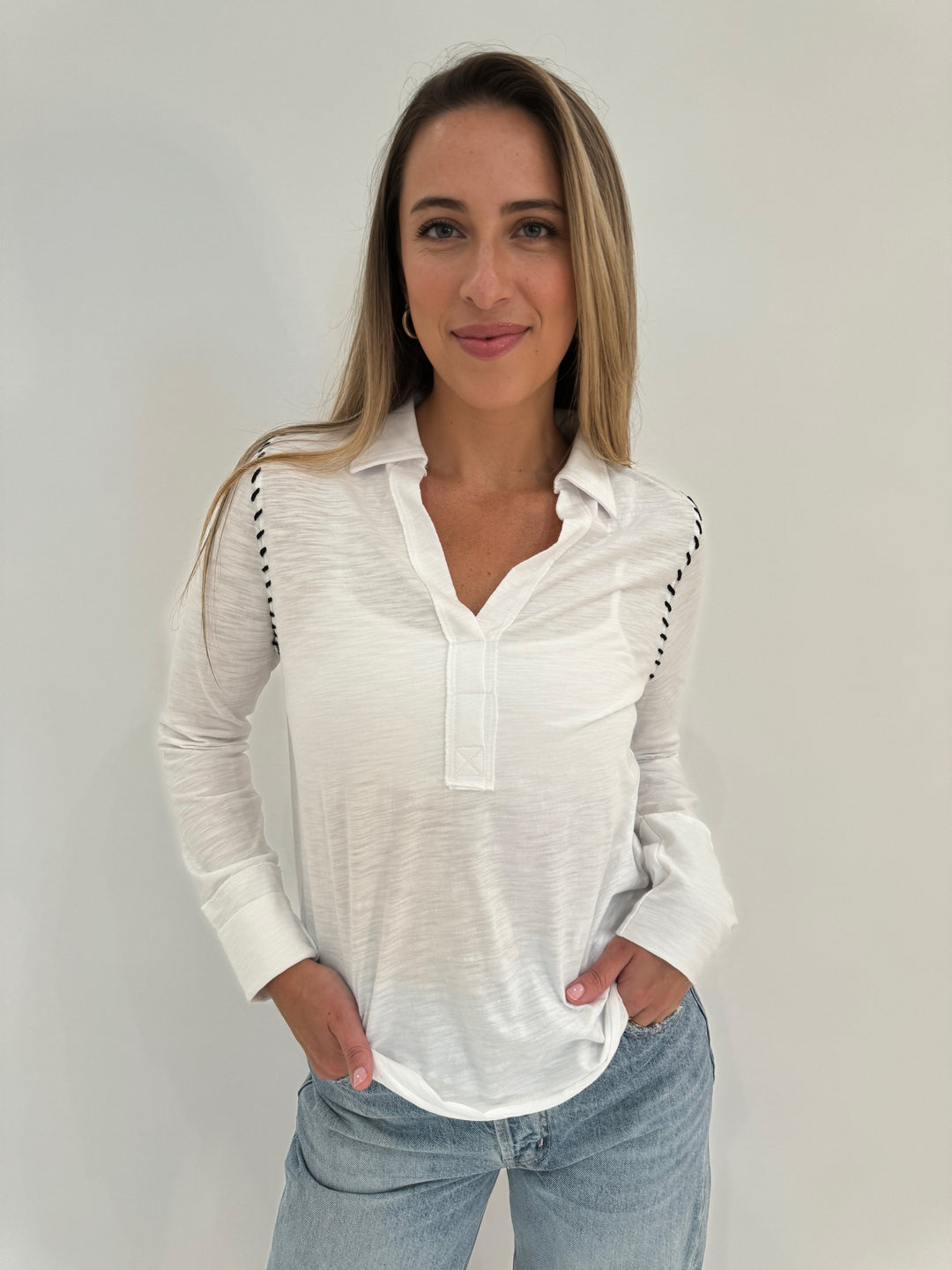 Lisa Todd Whipster Henley Tee in White available at Barbara Katz