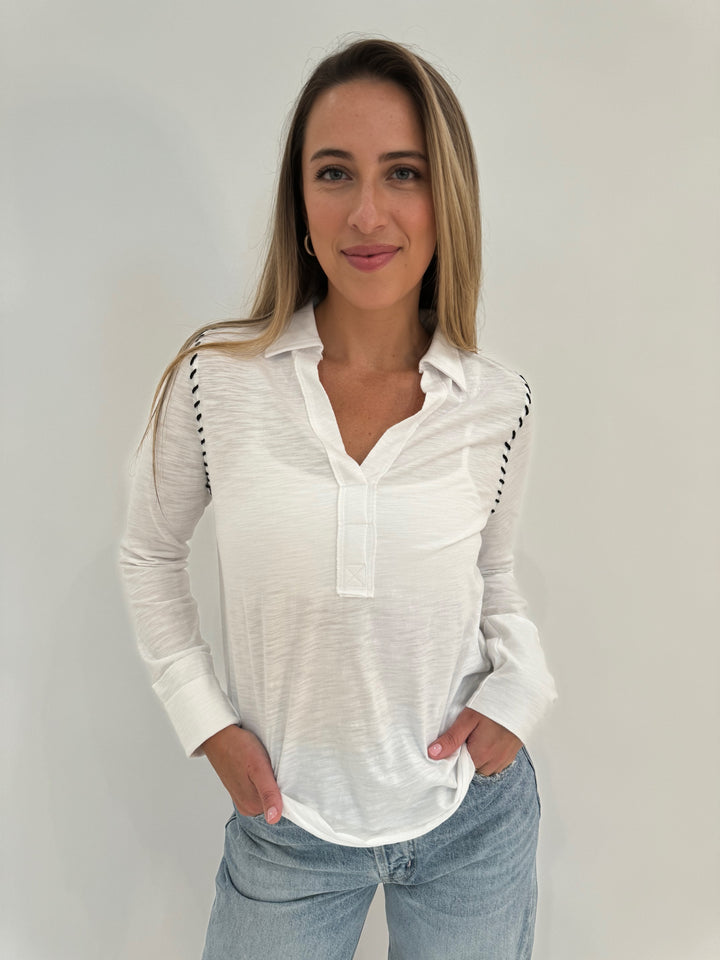 Lisa Todd Whipster Henley Tee in White available at Barbara Katz