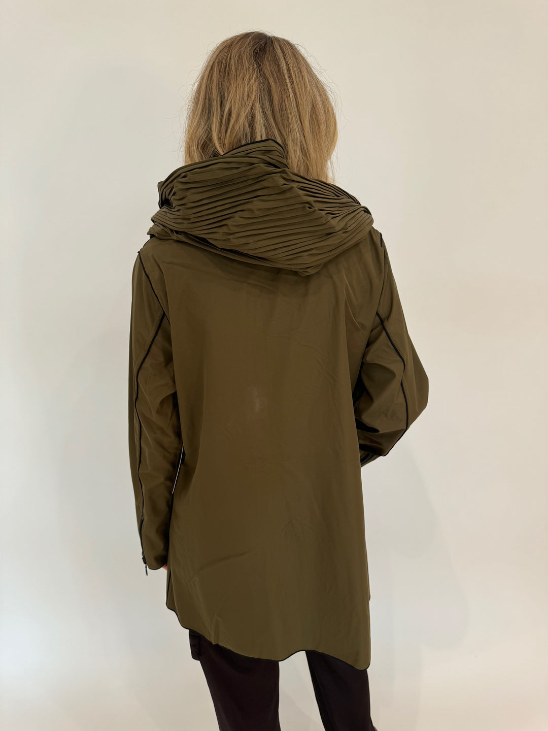 UbU Hooded Reversible Jacket With Zipper in Moss/Black available at Barbara Katz