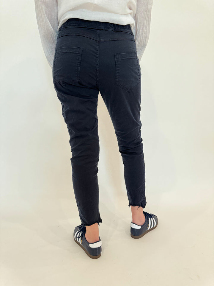  BK Charlie Zip Pocket Crinkle Jogger With Raw Hem in Navy available at barbarakatzshop.com