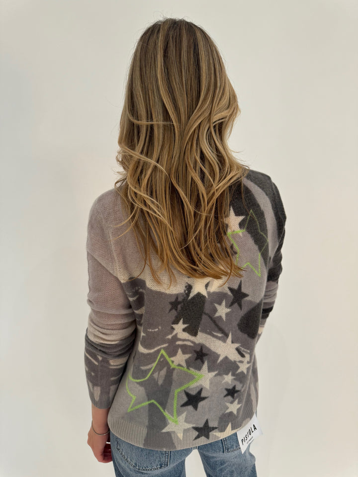 Lisa Todd Solar Power Cashmere Star Print Sweater in Mid Grey available at Barbara Katz