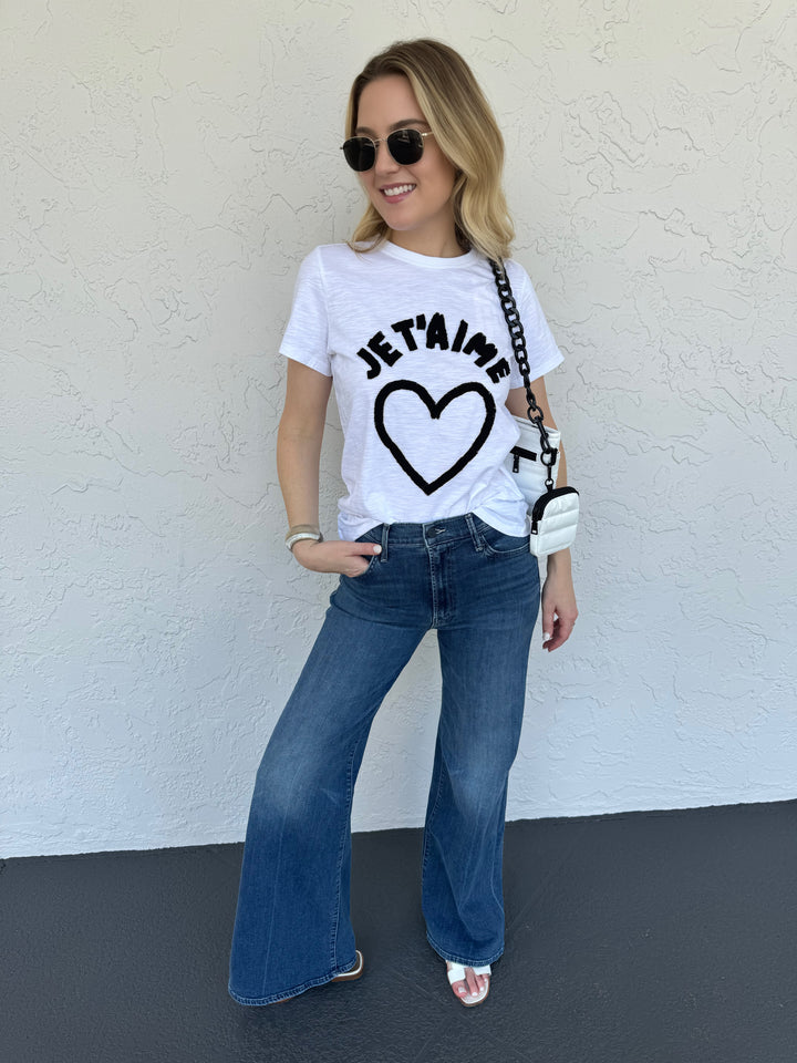 Cinq a Sept Textured Je T'Aime Heart Tee - White/Black