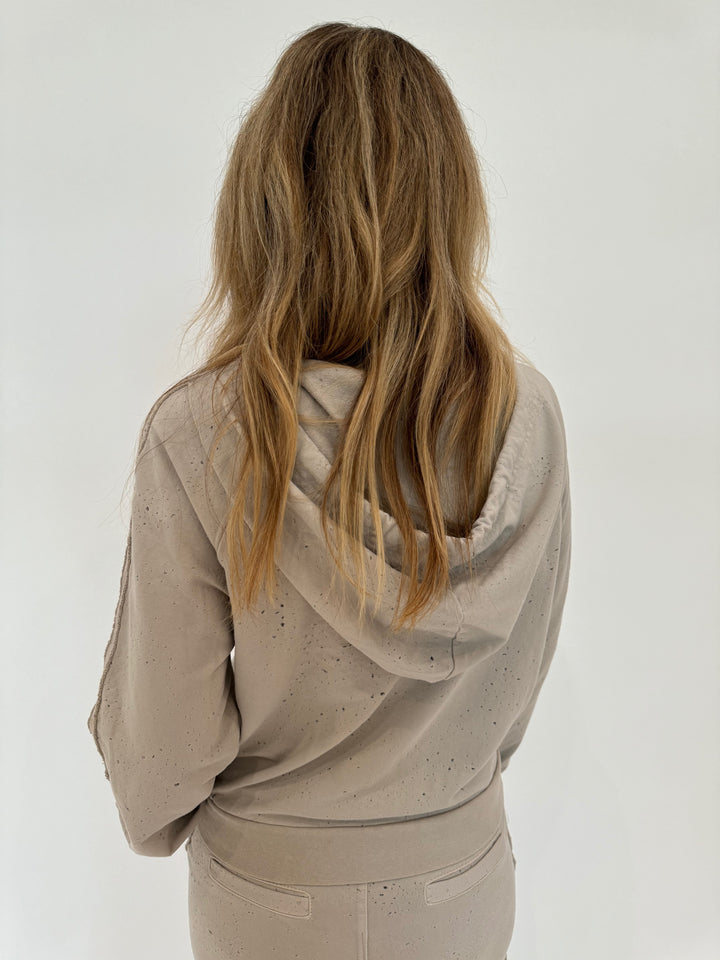 BK Sandy Distressed Zip Hoodie in Beige available at Barbara Katz