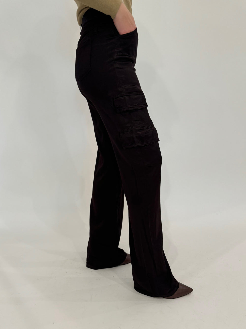 Marrakech Zendaya Silky Cargo Pants in Dark Chocolate available at Barbara Katz