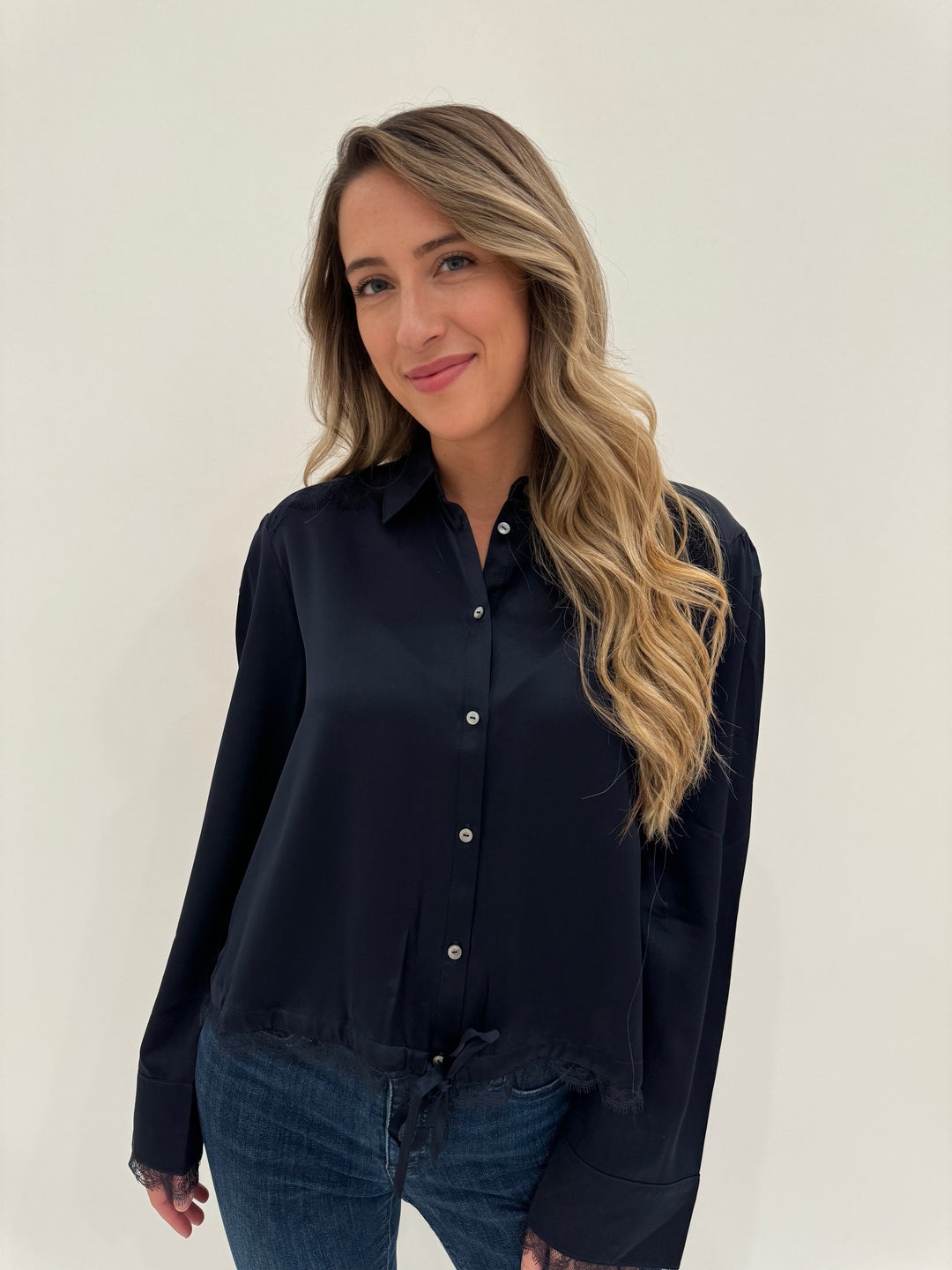 Cinq a Sept Mabyn Top in Navy available at Barbara Katz