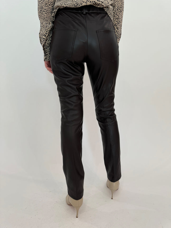 Peace of Cloth Jilian Faux Leather Slim Jeans in Brown available at Barbara Katz