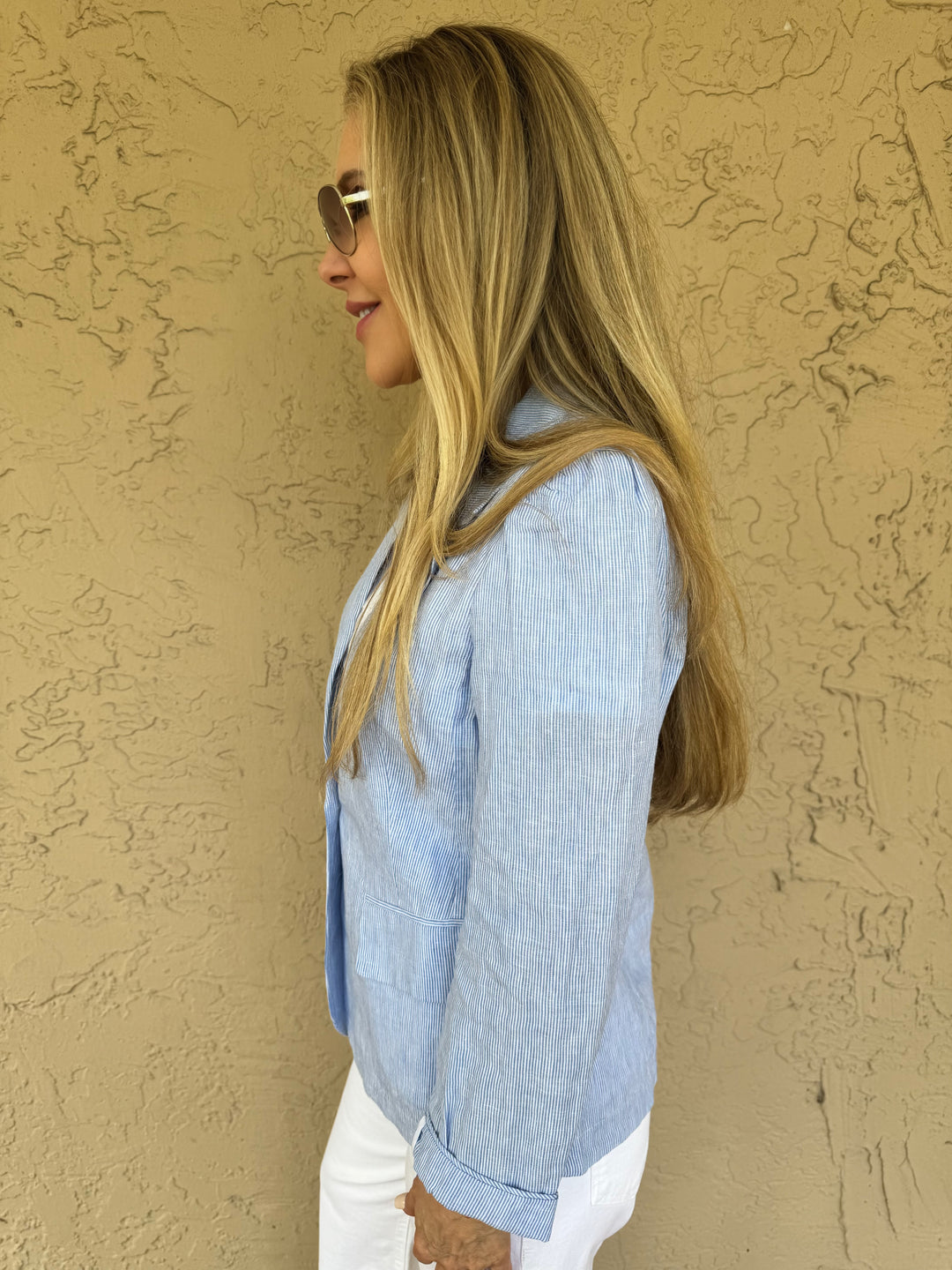 Melissa Nepton Glen Long Sleeve Blazer With Pocket - Blue