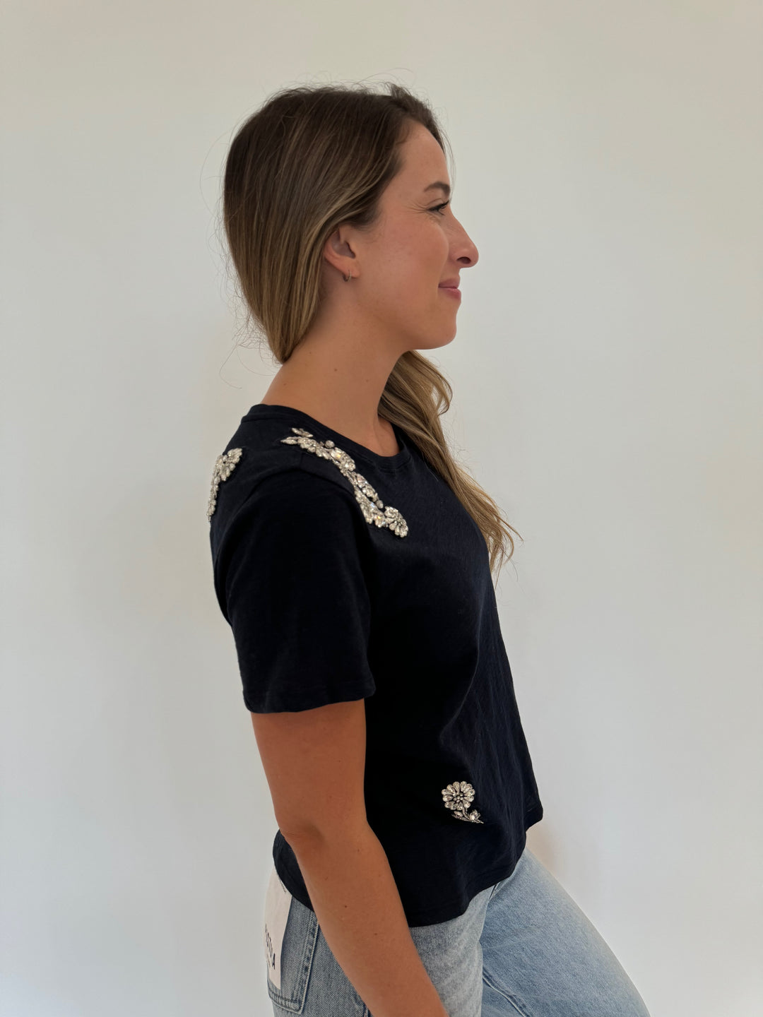 Cinq a Sept Crystal Chrysanthemum Top in Navy available at Barbara Katz