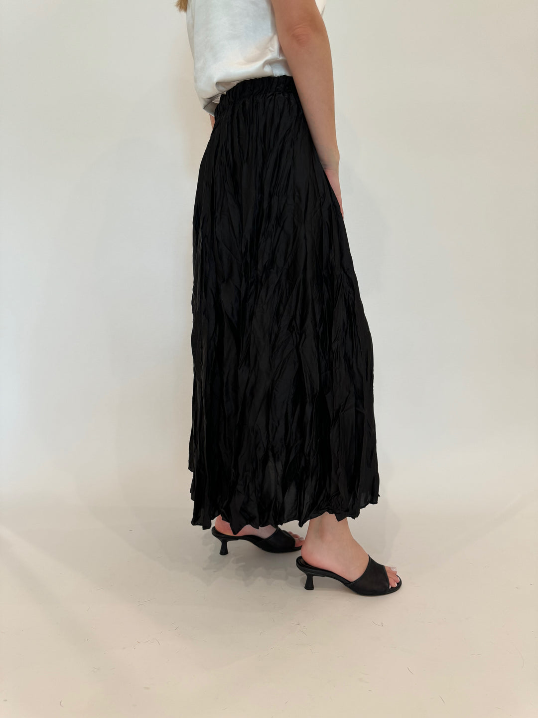 BK Maddie Crinkle Maxi Skirt in Black available at Barbara Katz