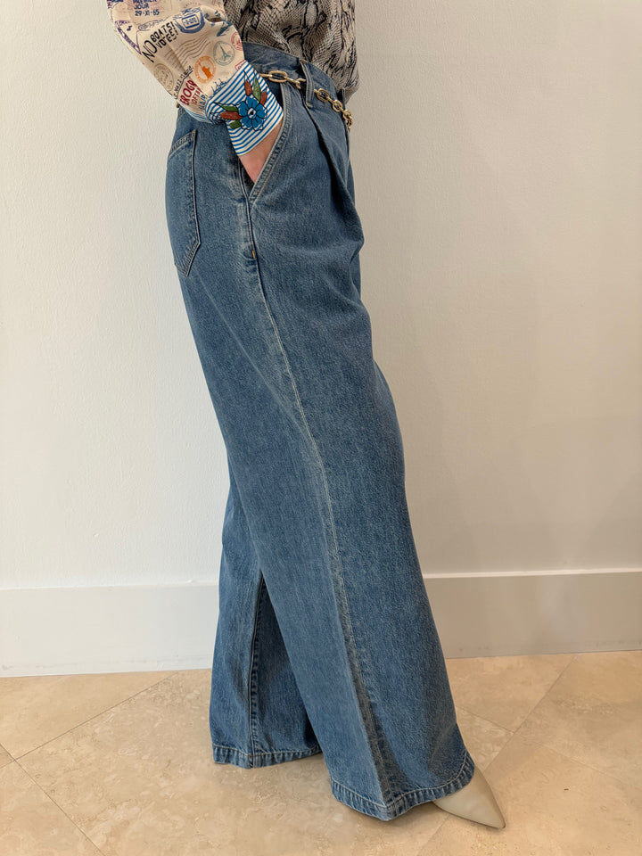 Agolde Ellis Wide Leg Denim Pants in Baffle Medium Indigo Wash