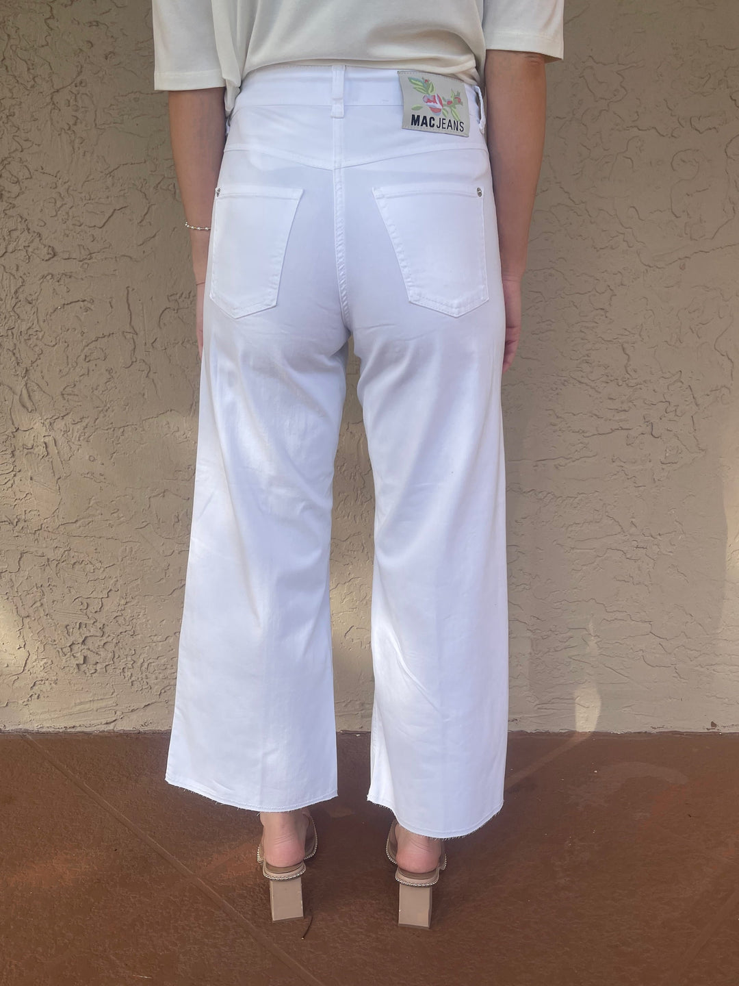 MAC Denim Dream Wide Crop Wonder Jeans in White available at Barbara Katz