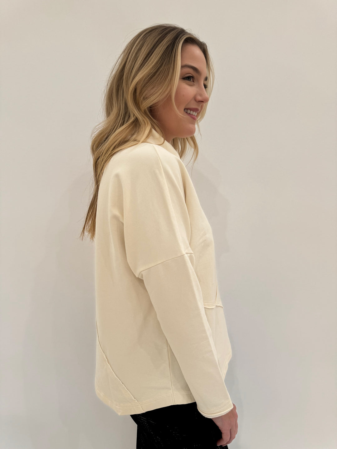 LIV by Habitat Zip Seam Long Sleeve Pullover Sweater in White available at Barbara Katz