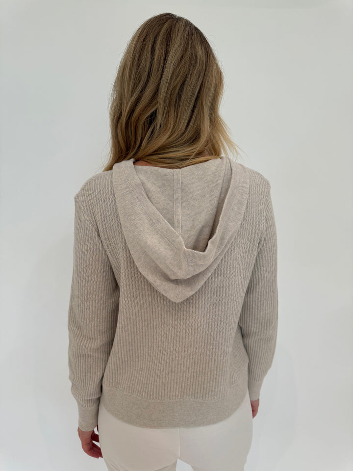 Kinross Cashmere Rib Zip Hoodie in Champagne available at Barbara Katz