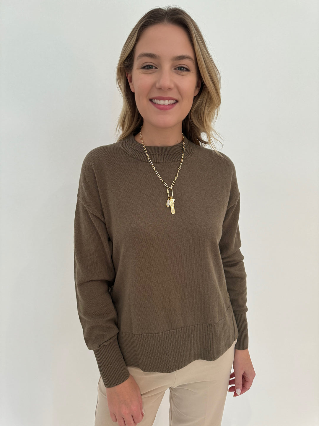 Barbara Katz Donna Button Placket Sweater - Artichoke