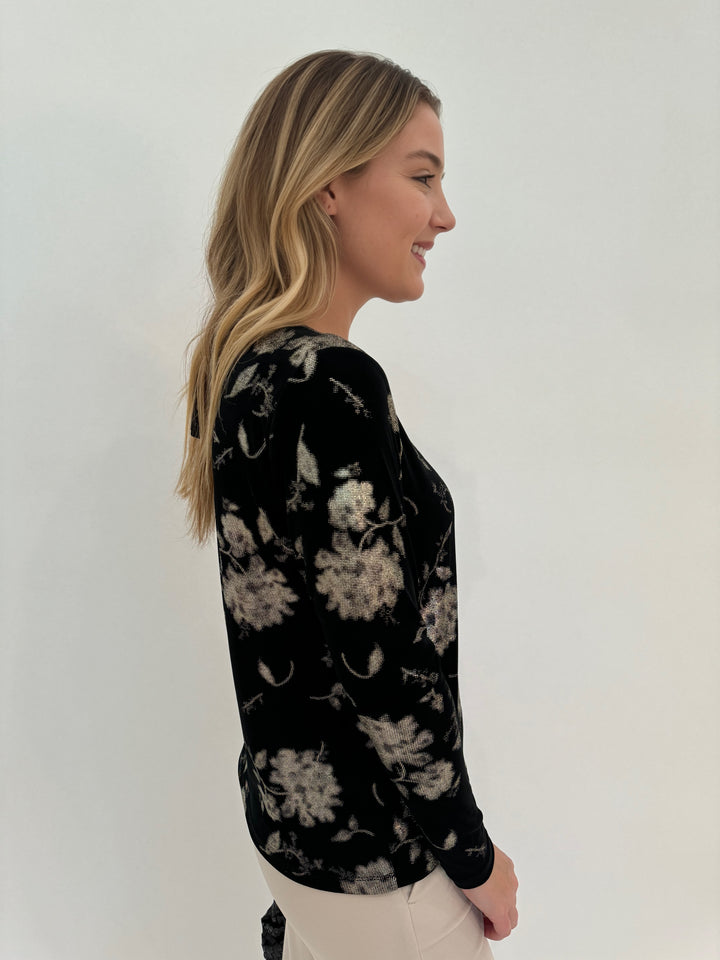 Elliott Lauren Going For The Gold Floral Long Sleeve Top - Black