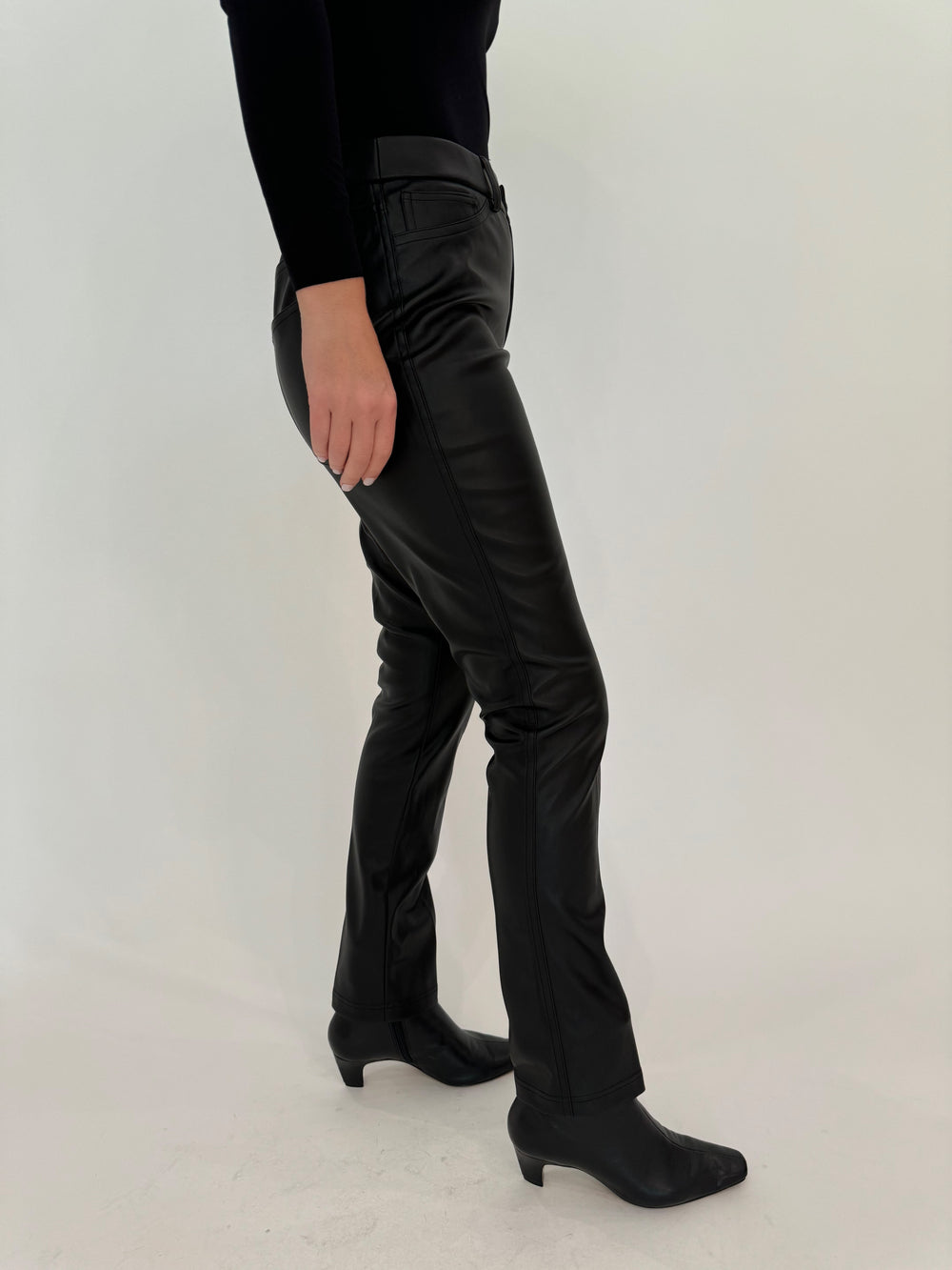 Peace of Cloth Jilian Black Faux Leather Slim Jeans available at Barbara Katz