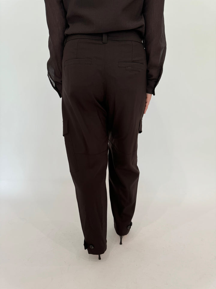 Marella Monochrome Alisso Cargo Pants in Dark Brown available at Barbara Katz