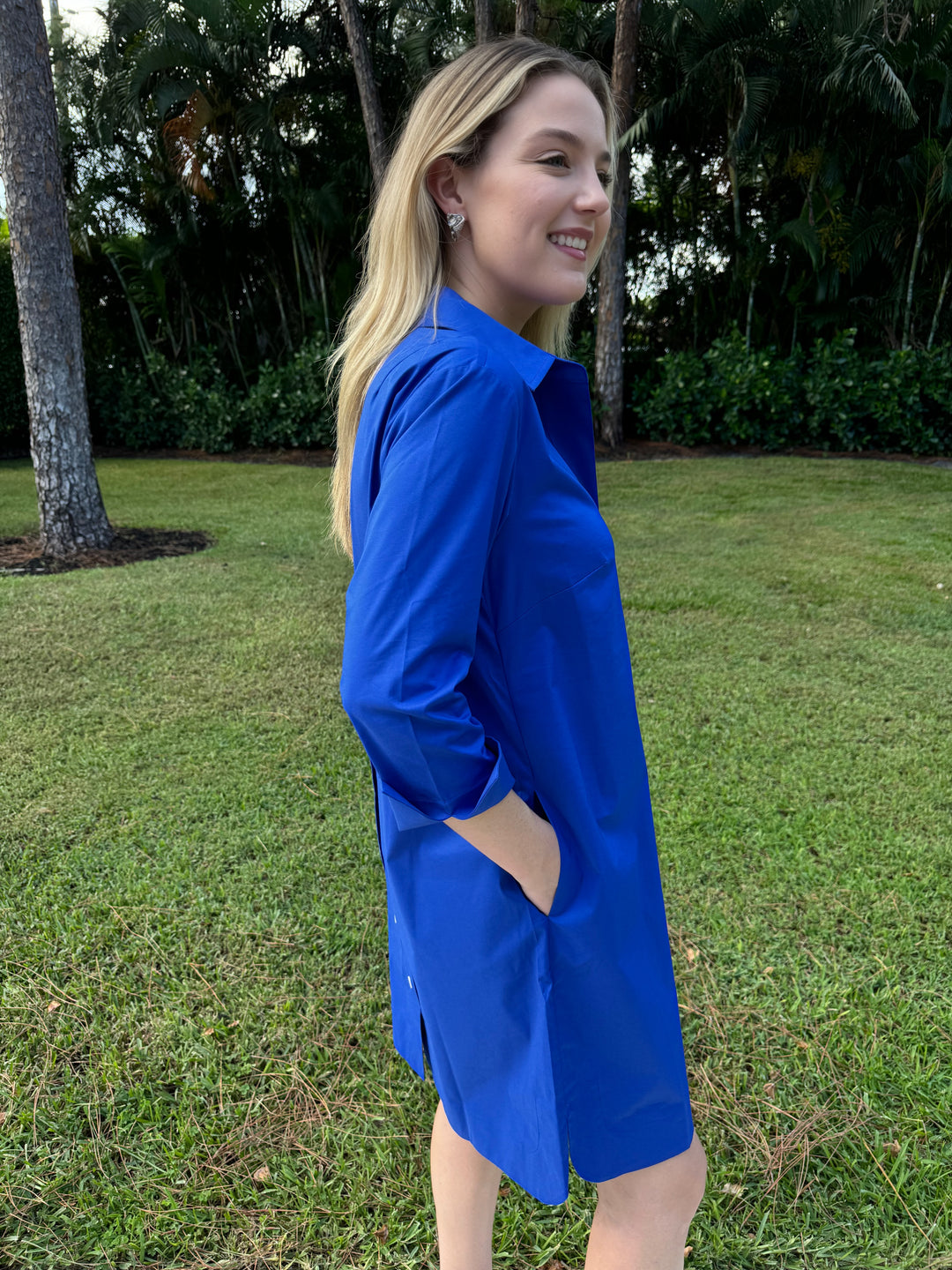 Hinson Wu Aileen Dress 3/4 sleeves  in Cobalt 