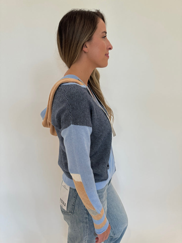 Zaket & Plover Birdseye Long Sleeve Hoodie in Sky available at Barbara Katz