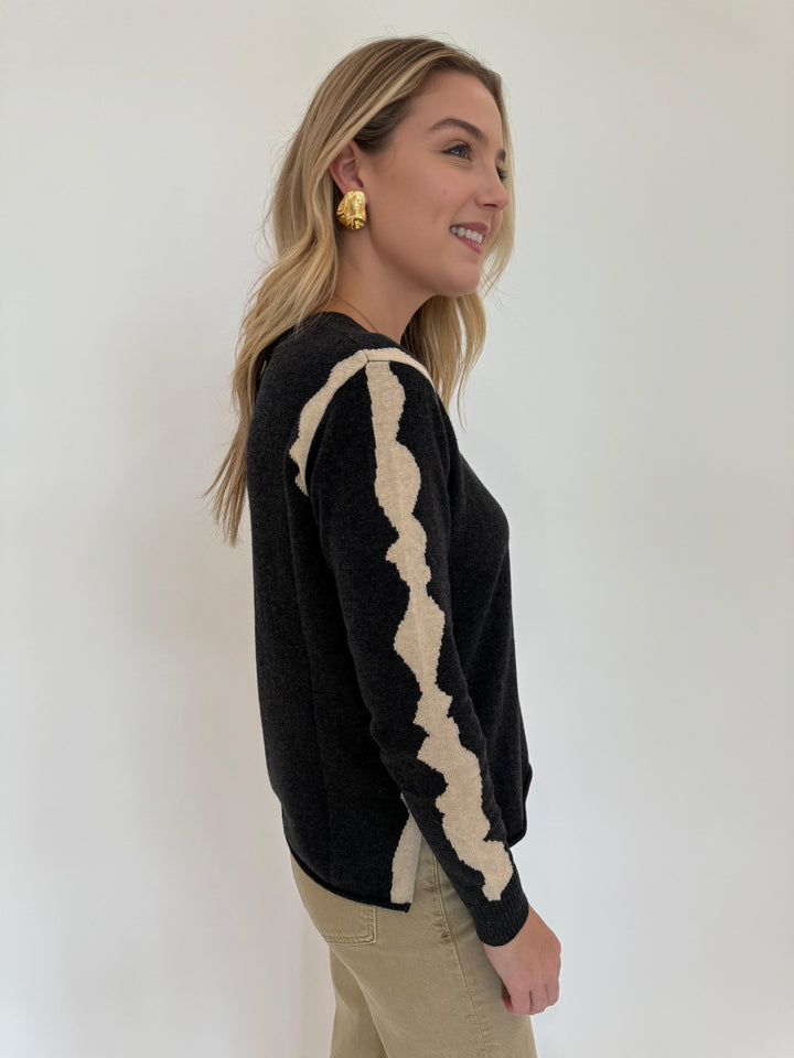 Zaket & Plover Zest Intarsia Long Sleeve Crew Sweater in Charcoal available at Barbara Katz