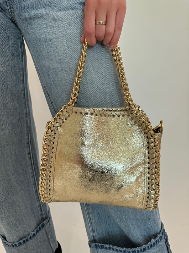 Barbara Katz Metallic Luxe Chain Leather Bag - Gold