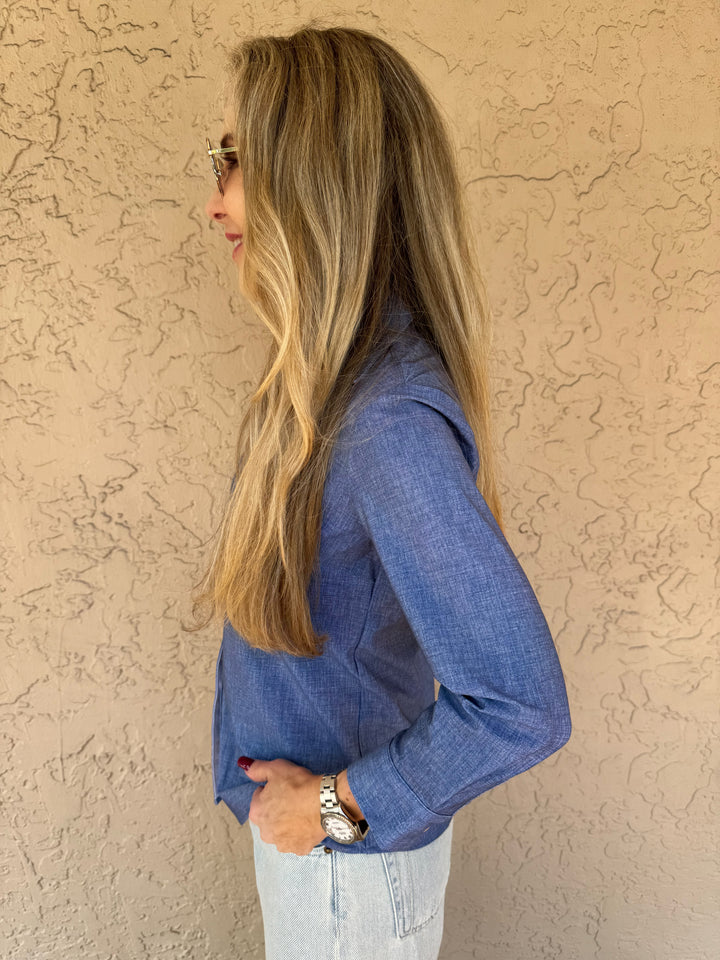 Ameliora Diane 3/4 Sleeve Shirt in Indigo - Side View 