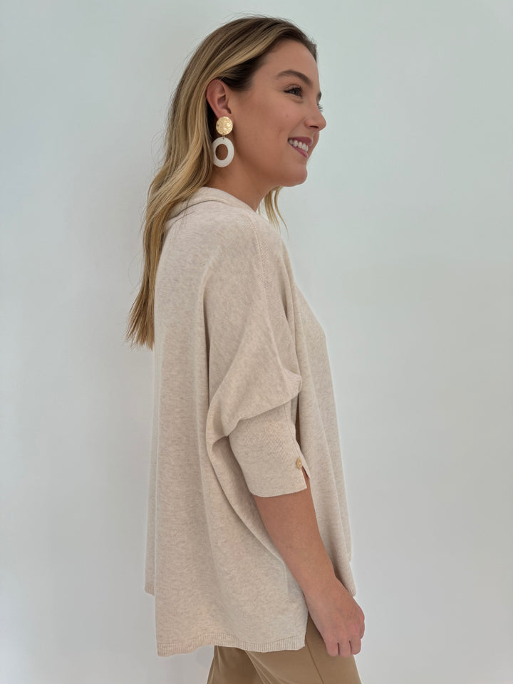 Repeat Short Sleeve Hoodie String Sweater - Ivory